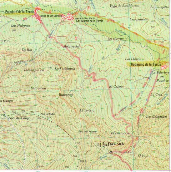 Plano topografico a Pobladura. Camino del Salvador. Etapa 2